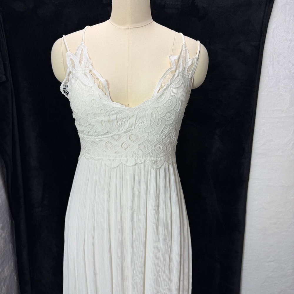 J For Justify M White Crochet Lace Boho Maxi Dress Babydoll Gauze Sexy‎ Feminine
